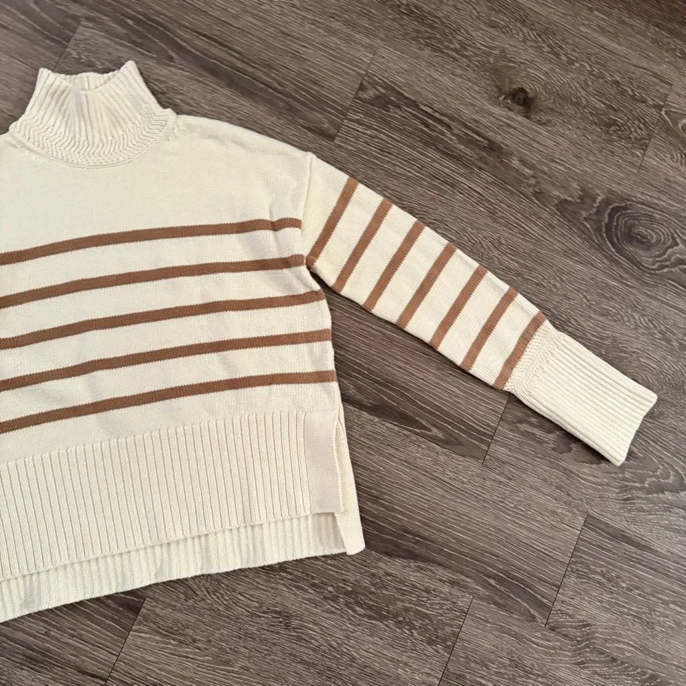 Veronica Beard Lancetti striped cotton turtleneck sweater